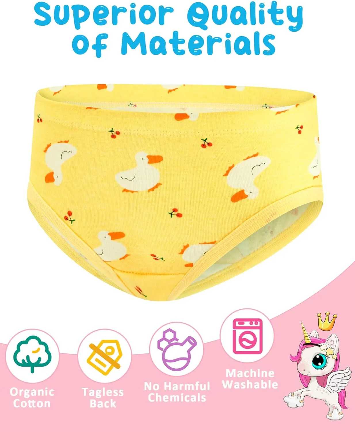 100% Cotton Girls Underwear Tagless Comfort Toddler Panties (6-Pack)