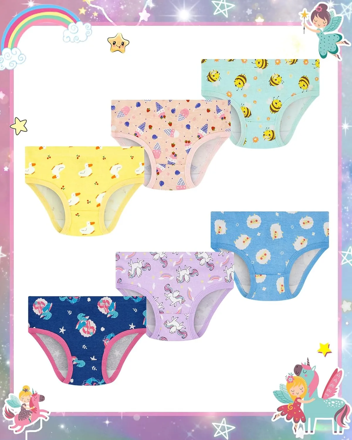 100% Cotton Girls Underwear Tagless Comfort Toddler Panties (6-Pack)