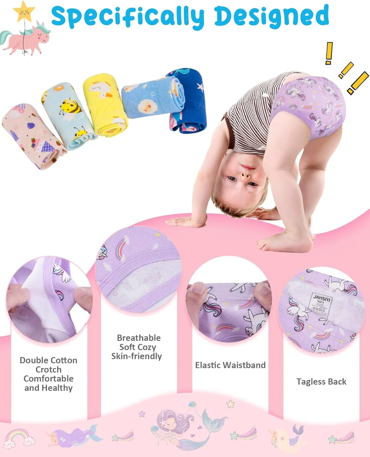 100% Cotton Girls Underwear Tagless Comfort Toddler Panties (6-Pack)
