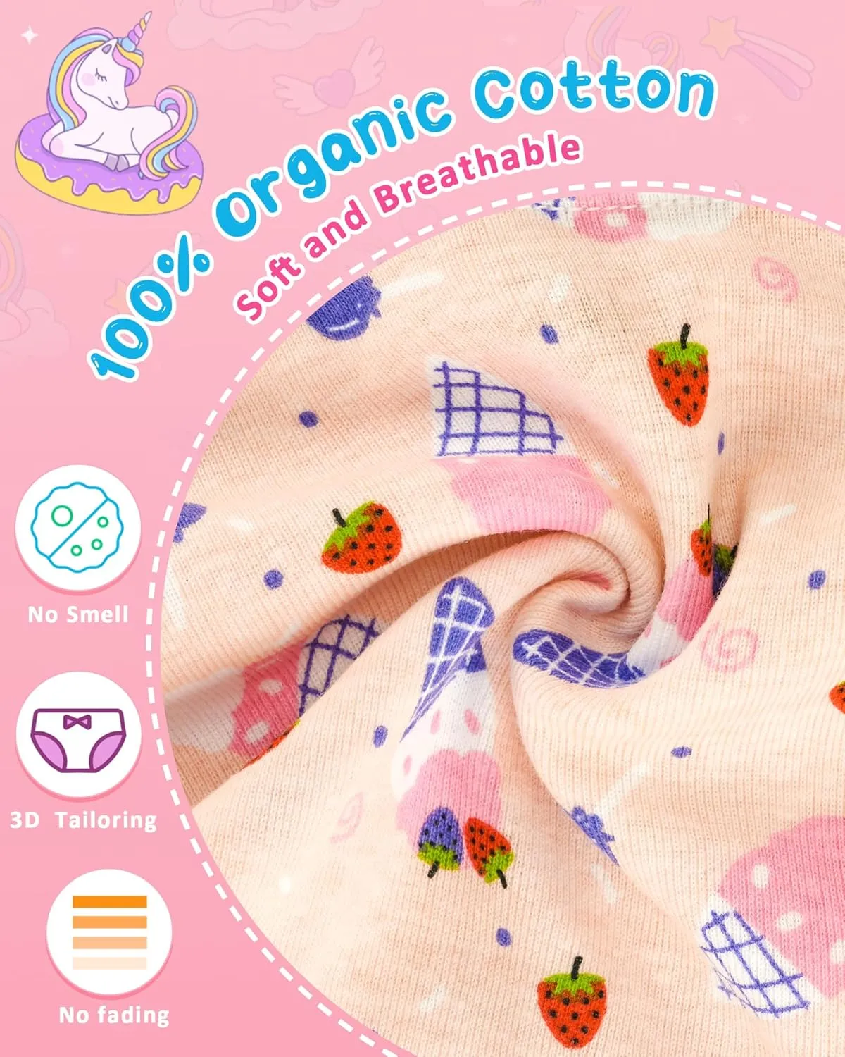 100% Cotton Girls Underwear Tagless Comfort Toddler Panties (6-Pack)