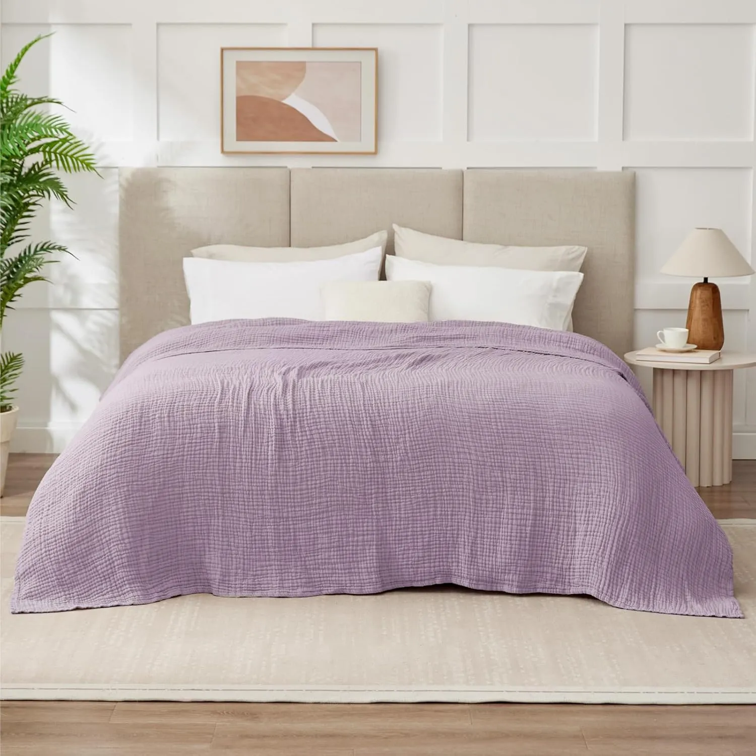 100% Cotton Muslin Blanket Large 50" x 70", 6 Layers Breathable and Lightweight Cotton Throw Blanket for Couch, Soft Quilt Bedspread, Gauze Blanket for Adults All Season, Lavender