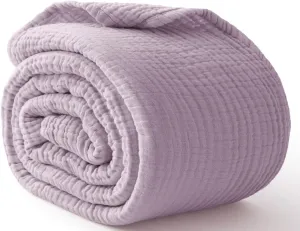 100% Cotton Muslin Blanket Large 50" x 70", 6 Layers Breathable and Lightweight Cotton Throw Blanket for Couch, Soft Quilt Bedspread, Gauze Blanket for Adults All Season, Lavender