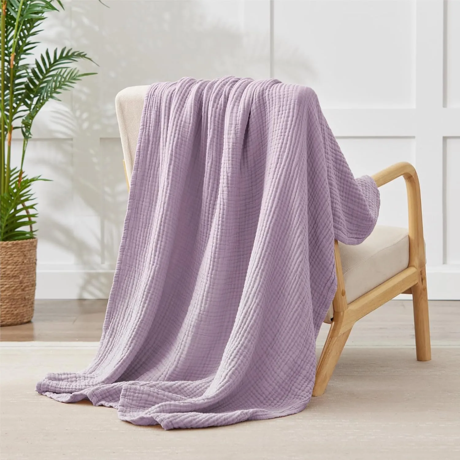 100% Cotton Muslin Blanket Large 50" x 70", 6 Layers Breathable and Lightweight Cotton Throw Blanket for Couch, Soft Quilt Bedspread, Gauze Blanket for Adults All Season, Lavender