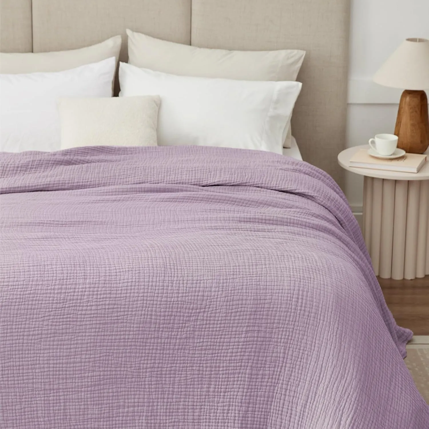 100% Cotton Muslin Blanket Large 50" x 70", 6 Layers Breathable and Lightweight Cotton Throw Blanket for Couch, Soft Quilt Bedspread, Gauze Blanket for Adults All Season, Lavender
