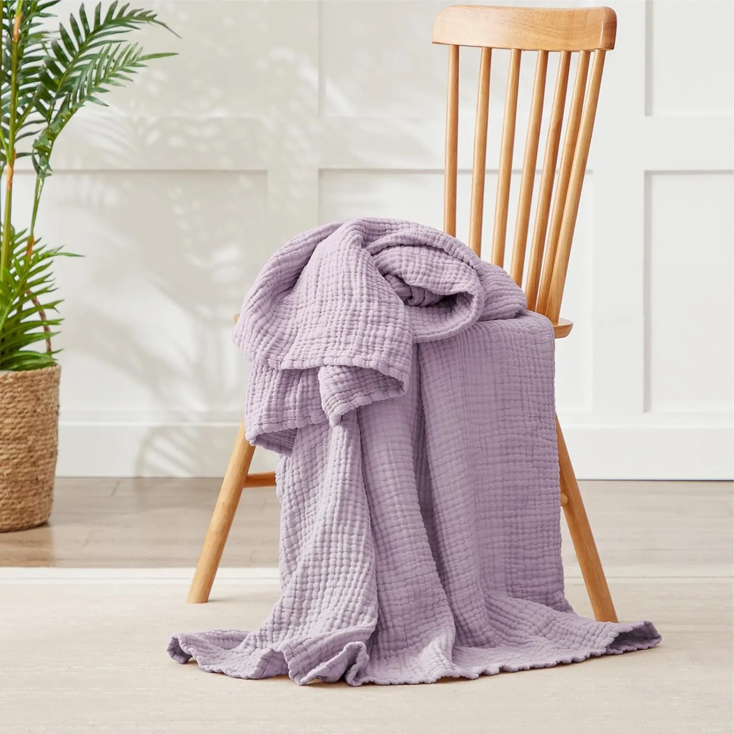 100% Cotton Muslin Blanket Large 50" x 70", 6 Layers Breathable and Lightweight Cotton Throw Blanket for Couch, Soft Quilt Bedspread, Gauze Blanket for Adults All Season, Lavender