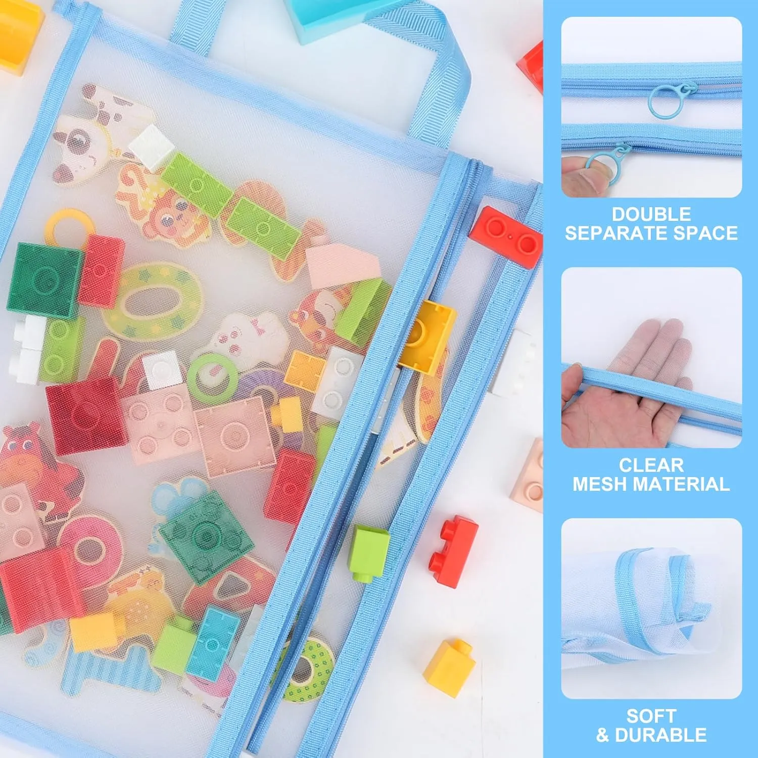 12 Pack Mesh Zipper Pouch Bags, Double-Layer Nylon Puzzle Bags, Breathable See Through Zipper Pouch with Handle for Classroom Organization and Storage, Board Game Storage