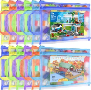 12 Pack Mesh Zipper Pouch Bags, Double-Layer Nylon Puzzle Bags, Breathable See Through Zipper Pouch with Handle for Classroom Organization and Storage, Board Game Storage