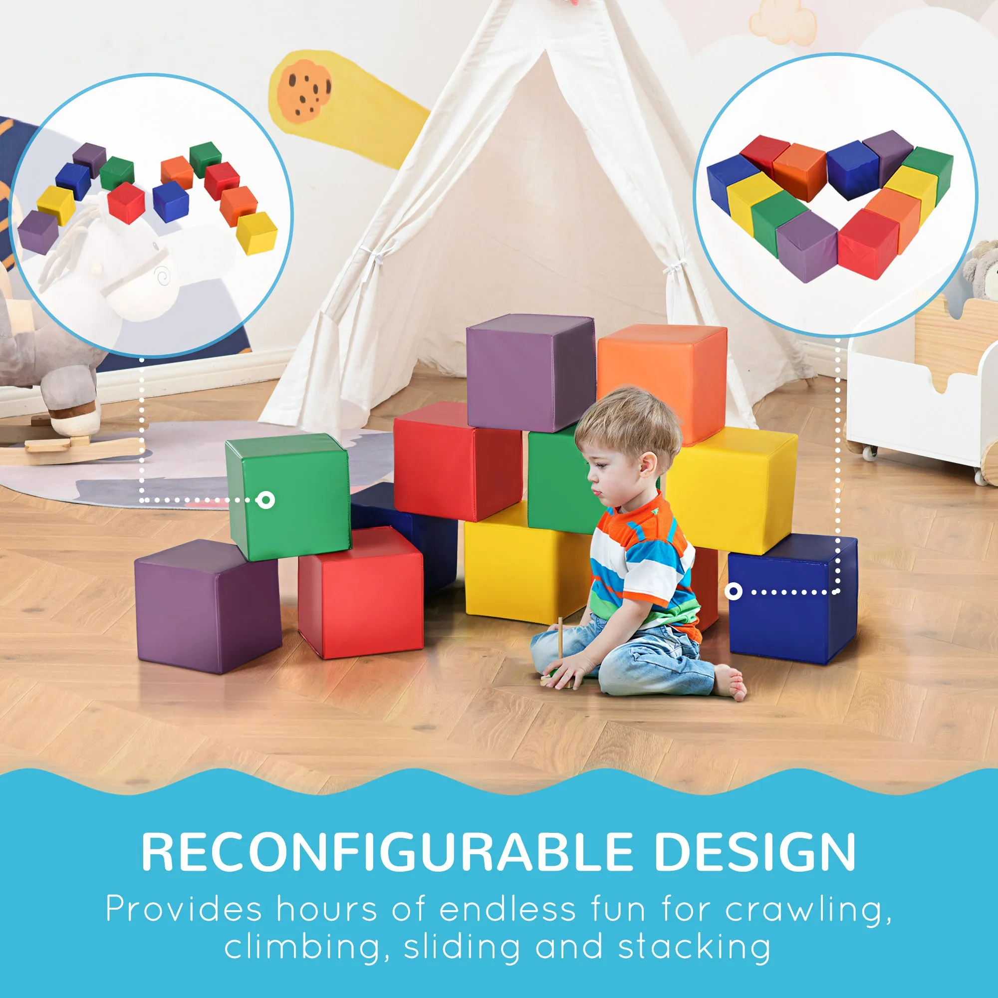12-Piece Soft Stacking Blocks: Non-Toxic Foam Building Blocks for Toddlers, Babies