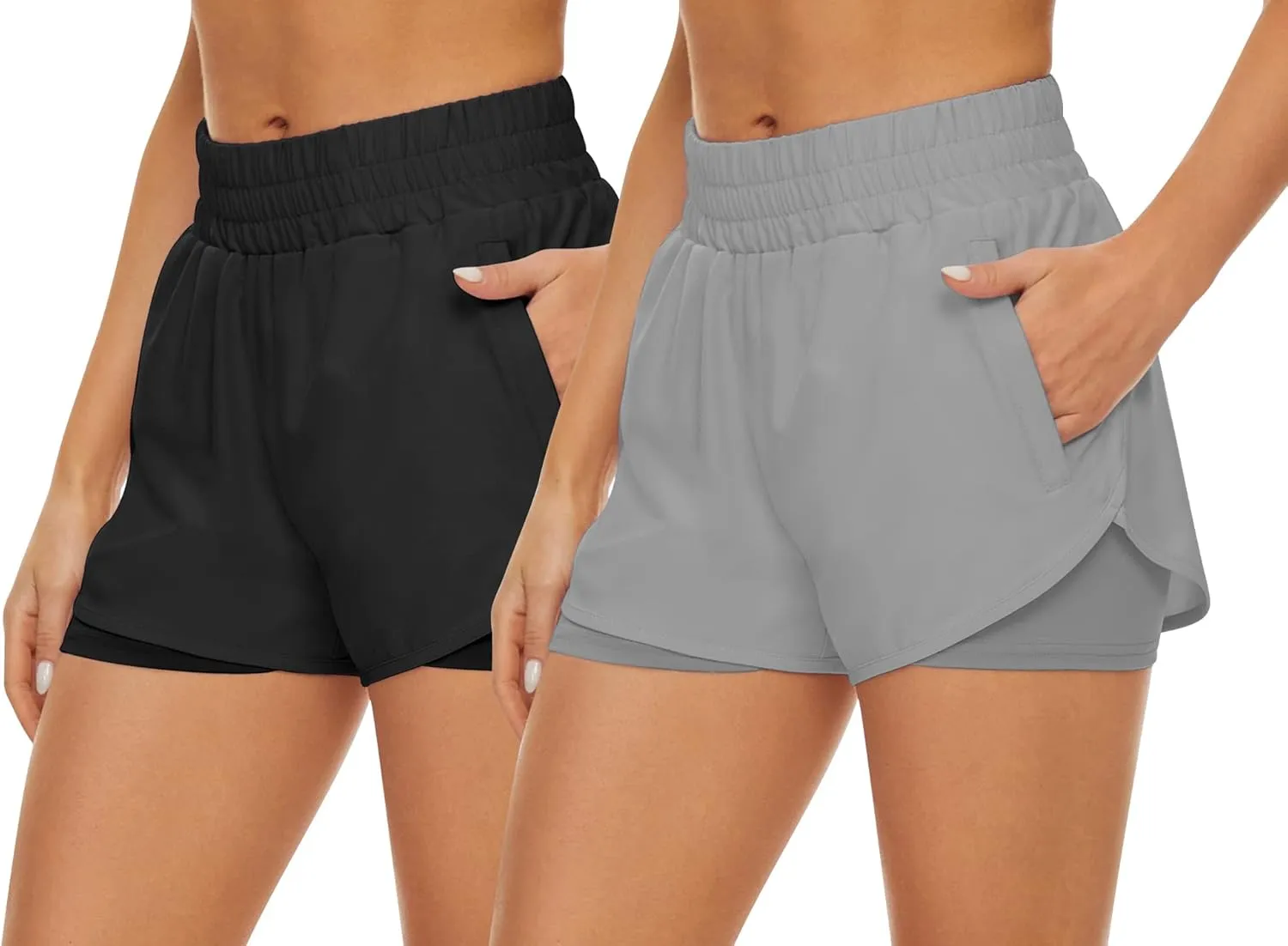 2 Pack Athletic Shorts for Women, Quick Dry Running Shorts with Pockets High Waisted Workout Gym Sports Shorts
