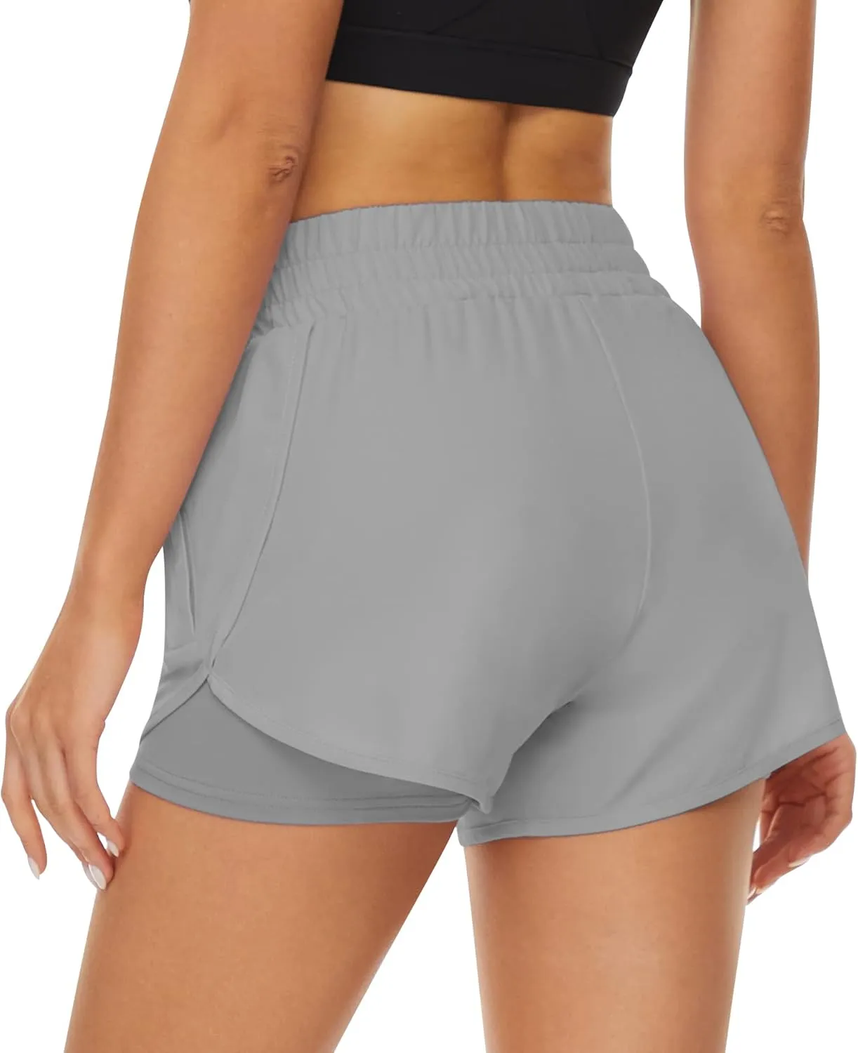 2 Pack Athletic Shorts for Women, Quick Dry Running Shorts with Pockets High Waisted Workout Gym Sports Shorts