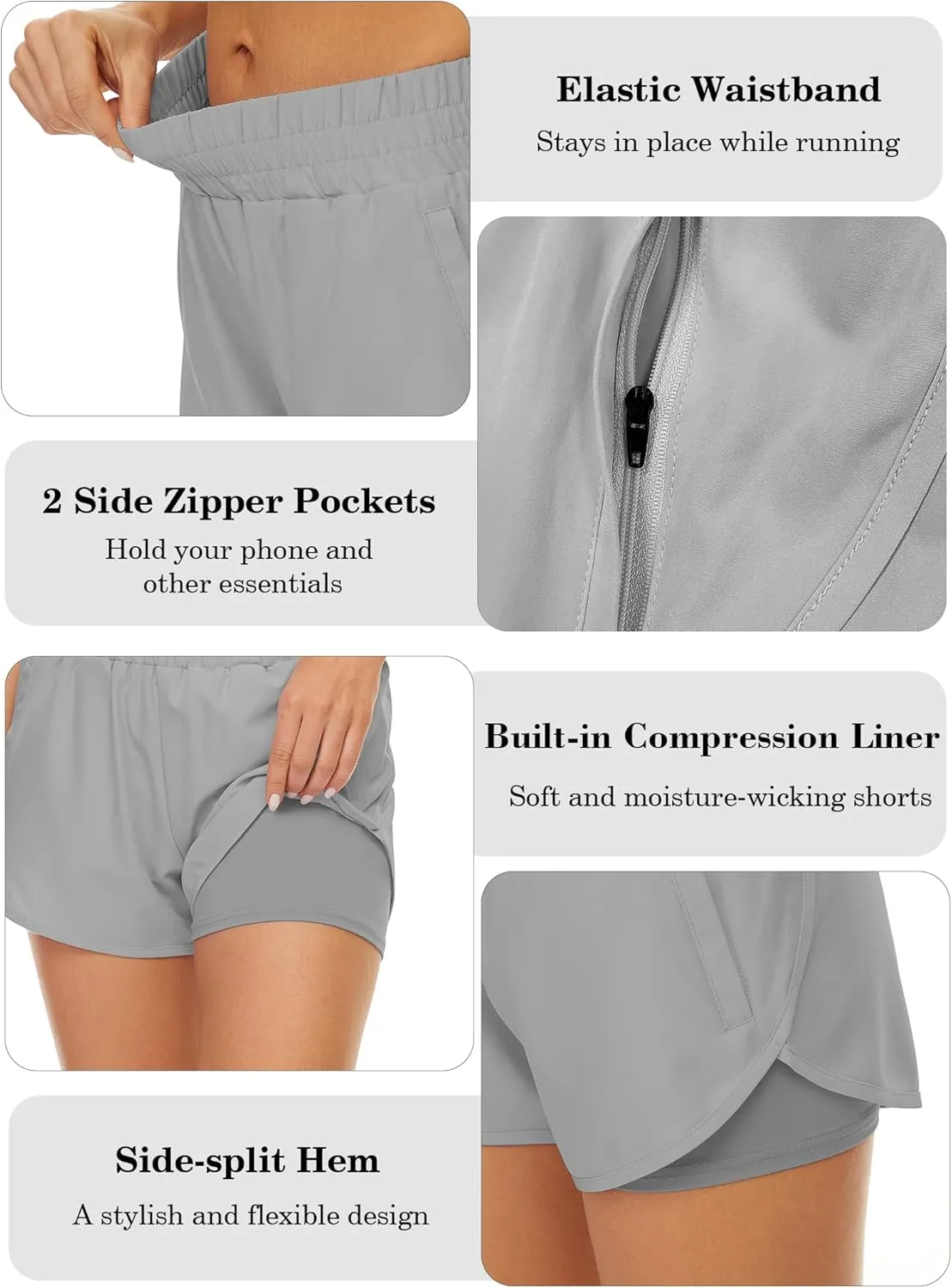 2 Pack Athletic Shorts for Women, Quick Dry Running Shorts with Pockets High Waisted Workout Gym Sports Shorts