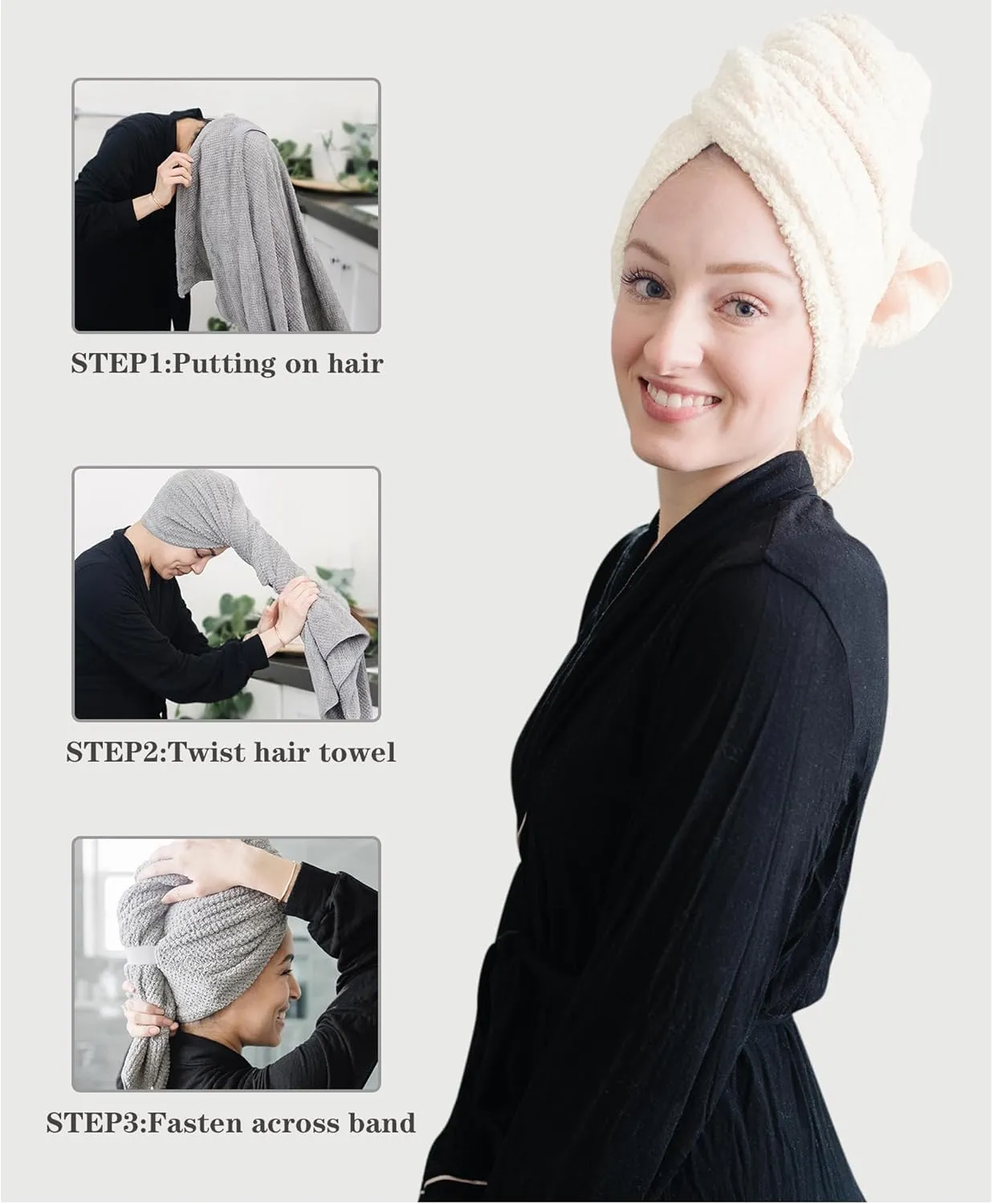 2-Pack Large Microfiber Hair Towel Wraps, Super Absorbent & Quick Dry - Anti-Frizz for Wet Curl & Straight Hair - 27.5''*39.4''