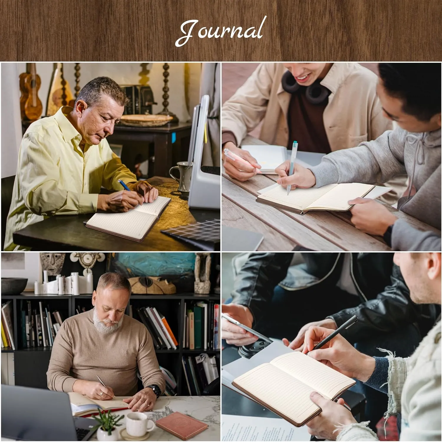 2 Pack Leather Vintage Journal for Men Soft Cover Lined Pages Notebook 180 Lay Flat for Writing Travel Diary, 5.7'' x 8.3'', Black, Brown