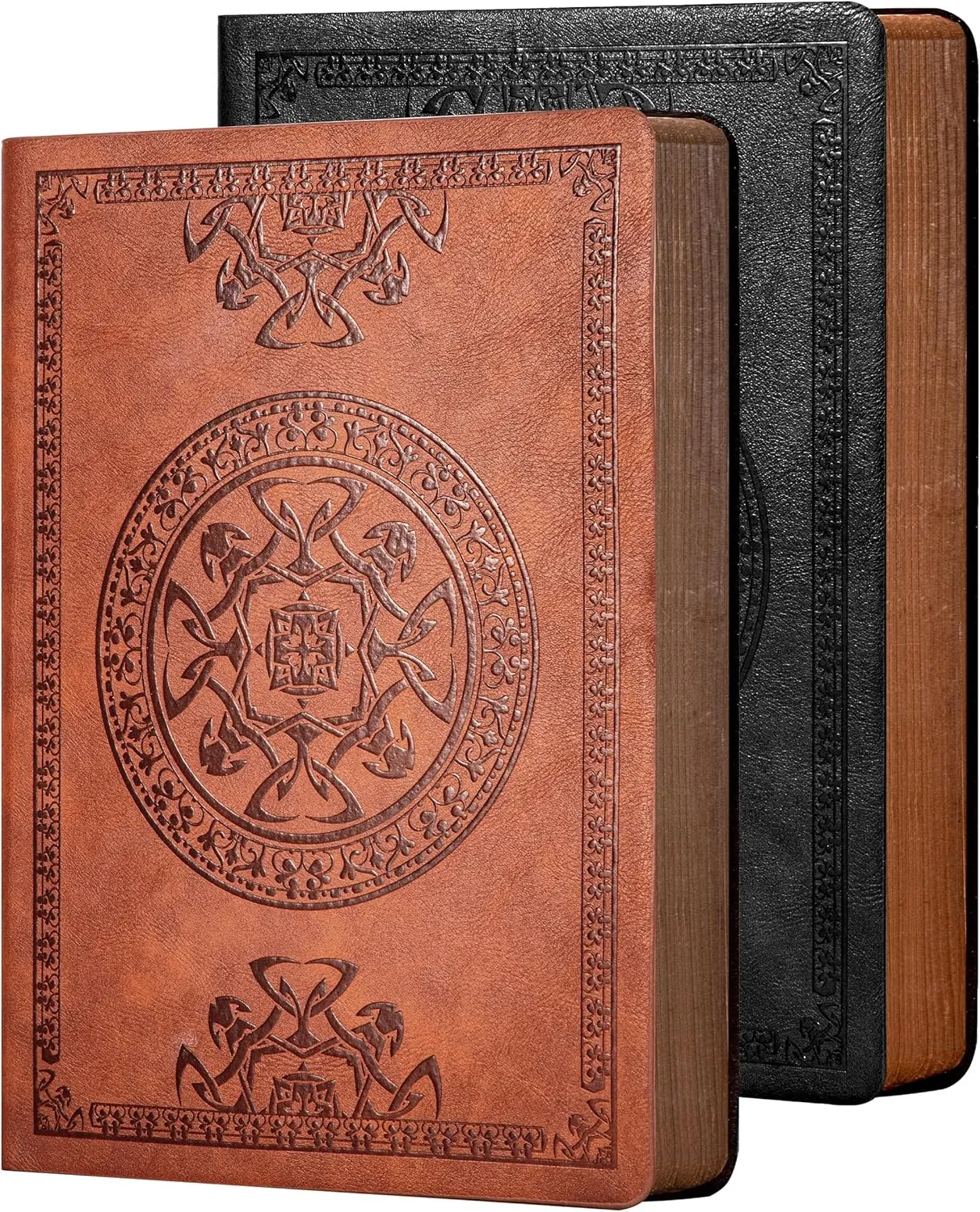 2 Pack Leather Vintage Journal for Men Soft Cover Lined Pages Notebook 180 Lay Flat for Writing Travel Diary, 5.7'' x 8.3'', Black, Brown