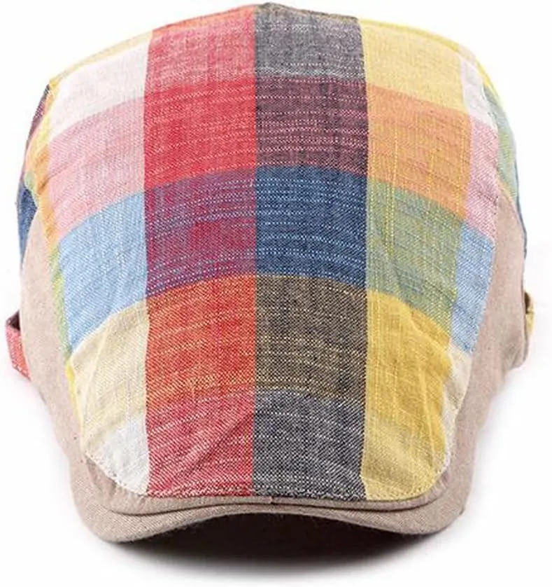 2 Pack Men's Newsboy Flat Cap Adjustable Plaid Ivy Gatsby Cabbie Driving Golf Hat Beret