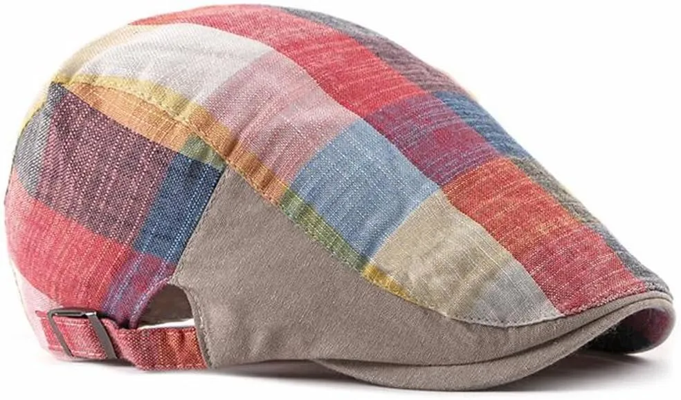 2 Pack Men's Newsboy Flat Cap Adjustable Plaid Ivy Gatsby Cabbie Driving Golf Hat Beret