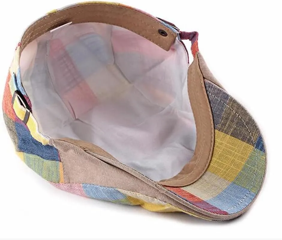 2 Pack Men's Newsboy Flat Cap Adjustable Plaid Ivy Gatsby Cabbie Driving Golf Hat Beret