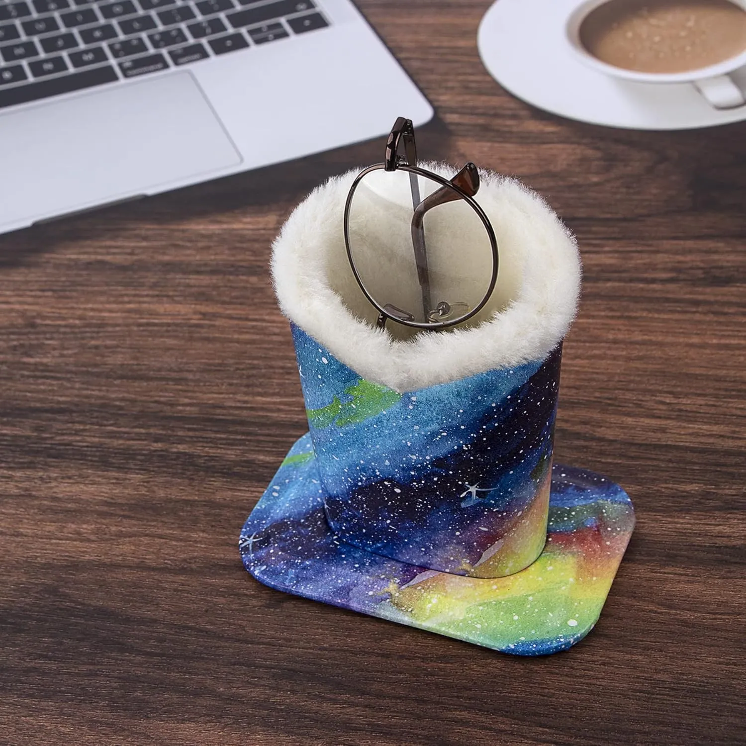 2 Pcs a Set, Plush Lined Eyeglasses Holder Stand Case Protective Glasses Case for Desks