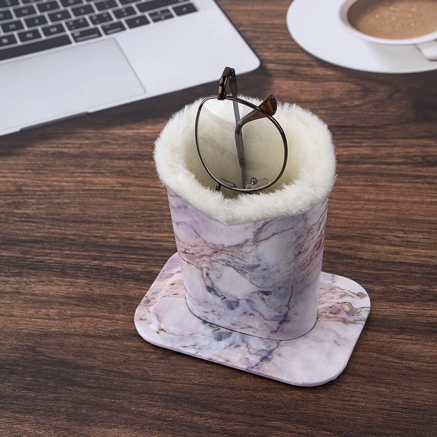 2 Pcs a Set, Plush Lined Eyeglasses Holder Stand Case Protective Glasses Case for Desks