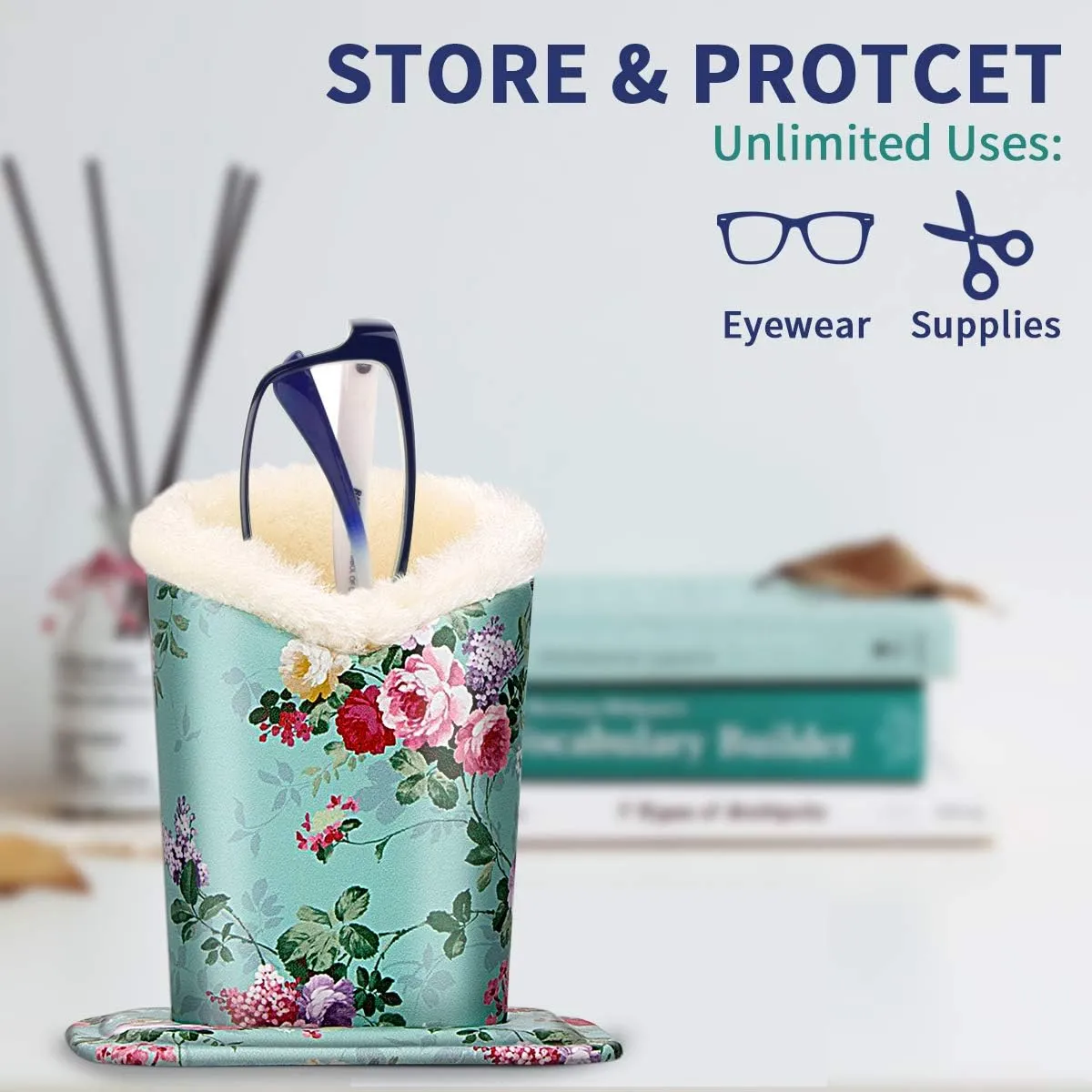 2 Pcs a Set, Plush Lined Eyeglasses Holder Stand Case Protective Glasses Case for Desks