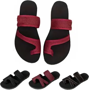 2024Women's Hollow Mesh Slide Sandals, Summer Comfy Non Slip Flat Loop Toe Shoes Arch Support Peep Toe Slippers