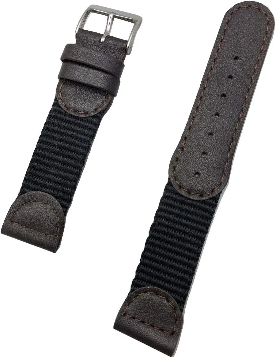 20mm Brown Swiss Army Style Watchband | Soft Genuine Leather and Black Nylon Replacement Watchstrap that brings New Life to Any Watch (Mens Length)