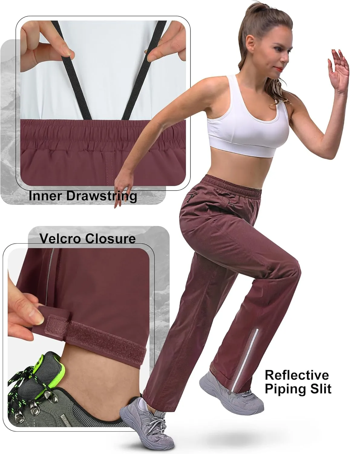 33,000ft Women's Rain Pants Lightweight Breathable Waterproof Pants Windproof Overall Pant for Hiking, cyclin, Golf, Outdoor