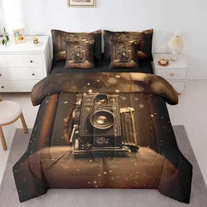 3D Retro Movie 7pcs Comforter Full,70s Movie Theater Bedding Set Kids Teens Adult Room Decor,Film Equipment Vintage Brown Soft Cozy Bed in a Bag,Quilt,Fitted & Flat Sheet,Pillow Cover,2 Pillowcases