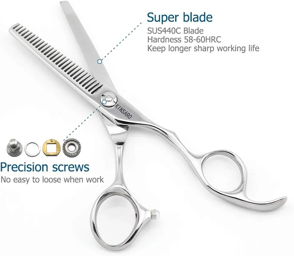 5.5" Barber Hair Thinning Scissors 440C Professional Thinning Shears Barber Shears 28 Teeth Convex Edge KINSARO for Hairdresser Barbershop or Home Use