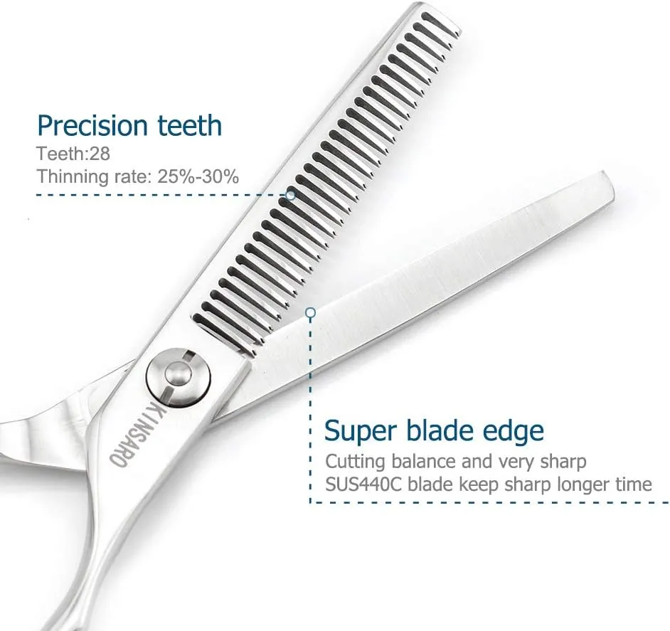 5.5" Barber Hair Thinning Scissors 440C Professional Thinning Shears Barber Shears 28 Teeth Convex Edge KINSARO for Hairdresser Barbershop or Home Use