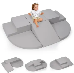 6-Piece Foam Climbing Blocks for Toddlers, Baby Climb and Crawl Soft Foam Play Set, Machine Washable Cover, Indoor Activity Play Structures, Climbing Toys for Toddlers 1-3 (Gray)