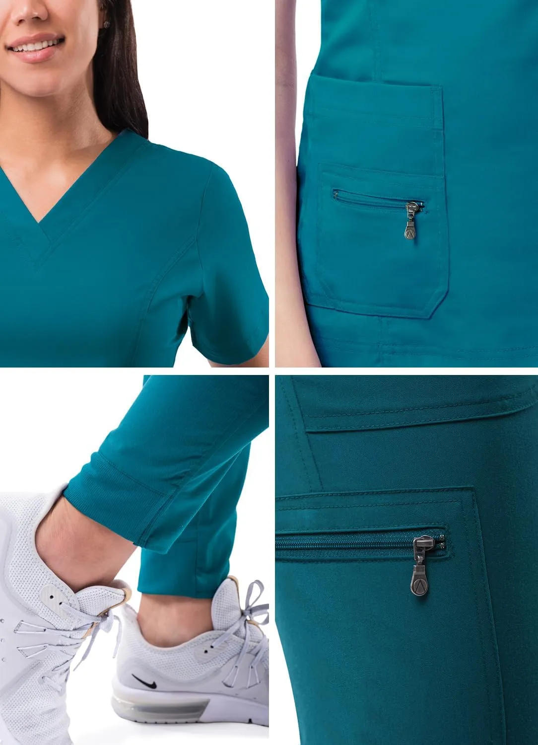 Adar Pro Flawless Plus Scrub Set for Women - Elevated V-Neck Top & Jogger Scrub Pants