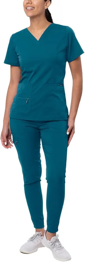 Adar Pro Flawless Plus Scrub Set for Women - Elevated V-Neck Top & Jogger Scrub Pants