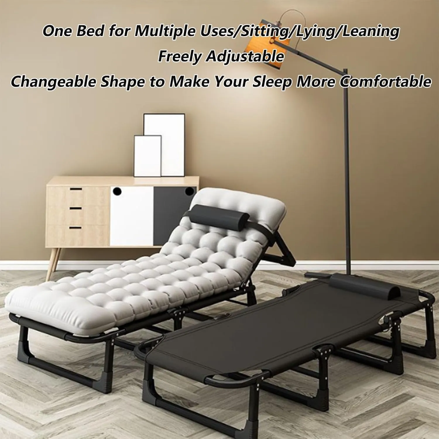 Adjustable Backrest Camping Cots for Adults, Portable Folding Bed for Sleeping, Lightweight Tent Cot with Removable Pillow