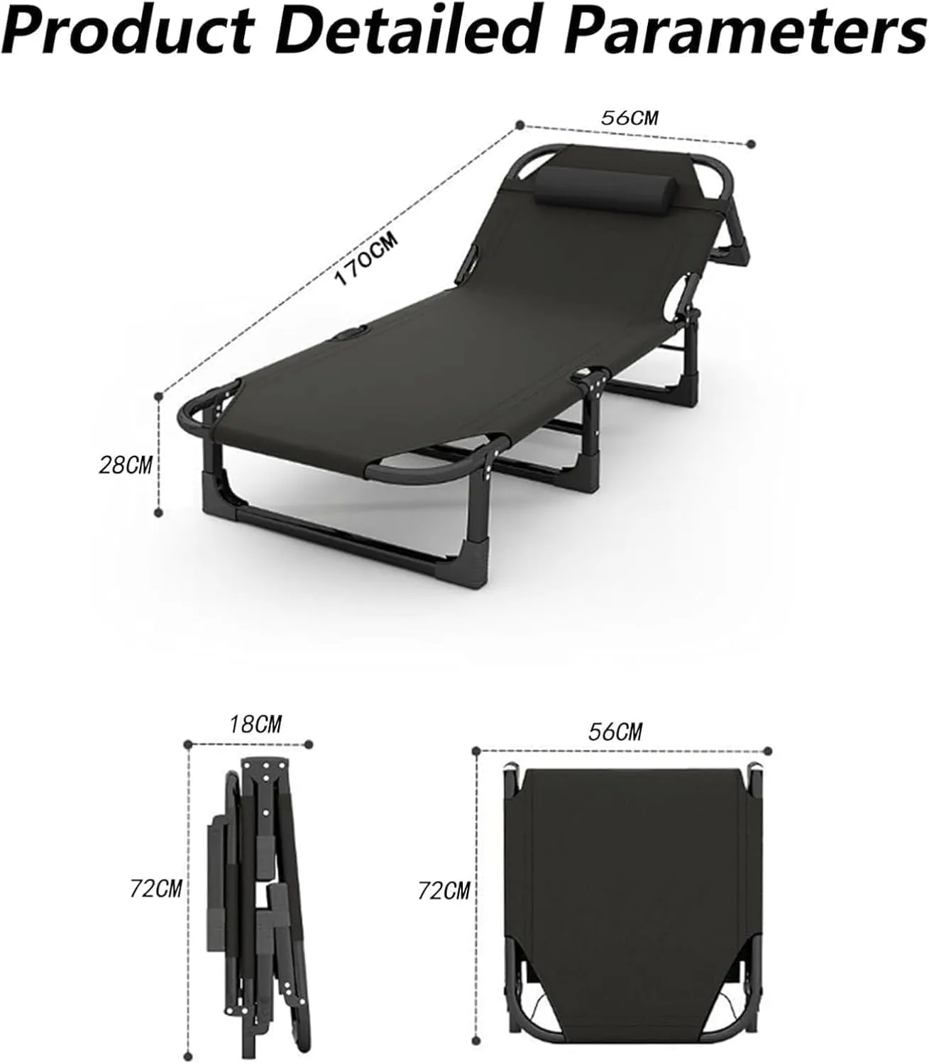 Adjustable Backrest Camping Cots for Adults, Portable Folding Bed for Sleeping, Lightweight Tent Cot with Removable Pillow