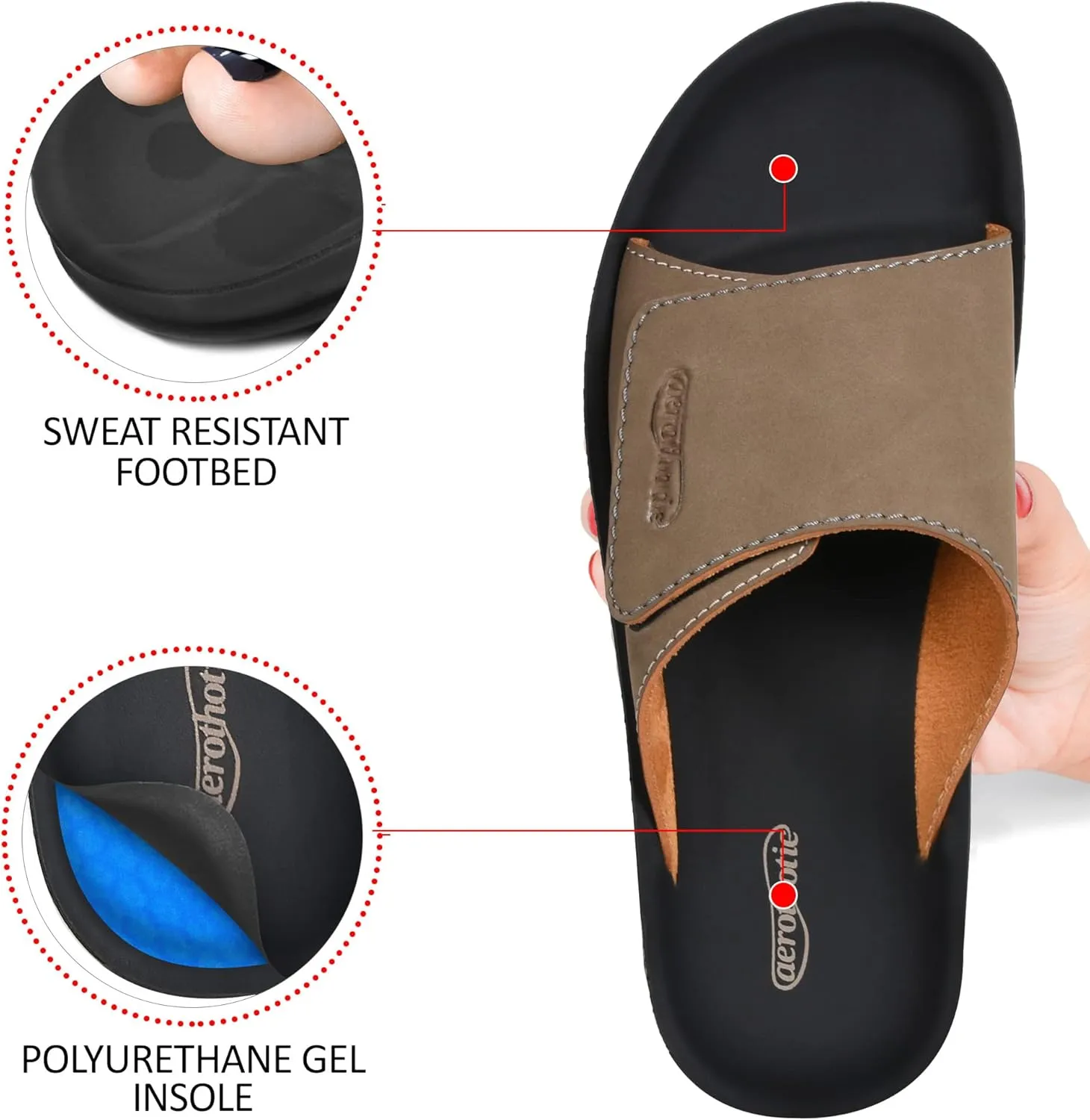AEROTHOTIC Stylish Adjustable Strap with Hook and Loop Open Toe Comfort Slides for Women