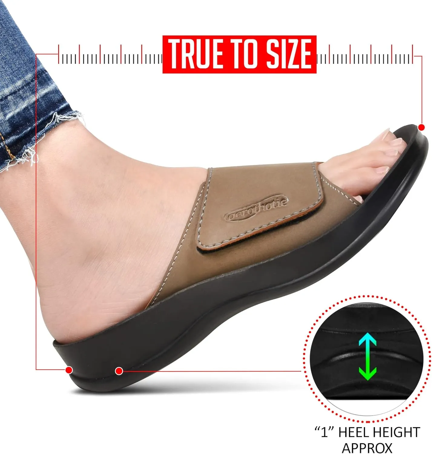 AEROTHOTIC Stylish Adjustable Strap with Hook and Loop Open Toe Comfort Slides for Women