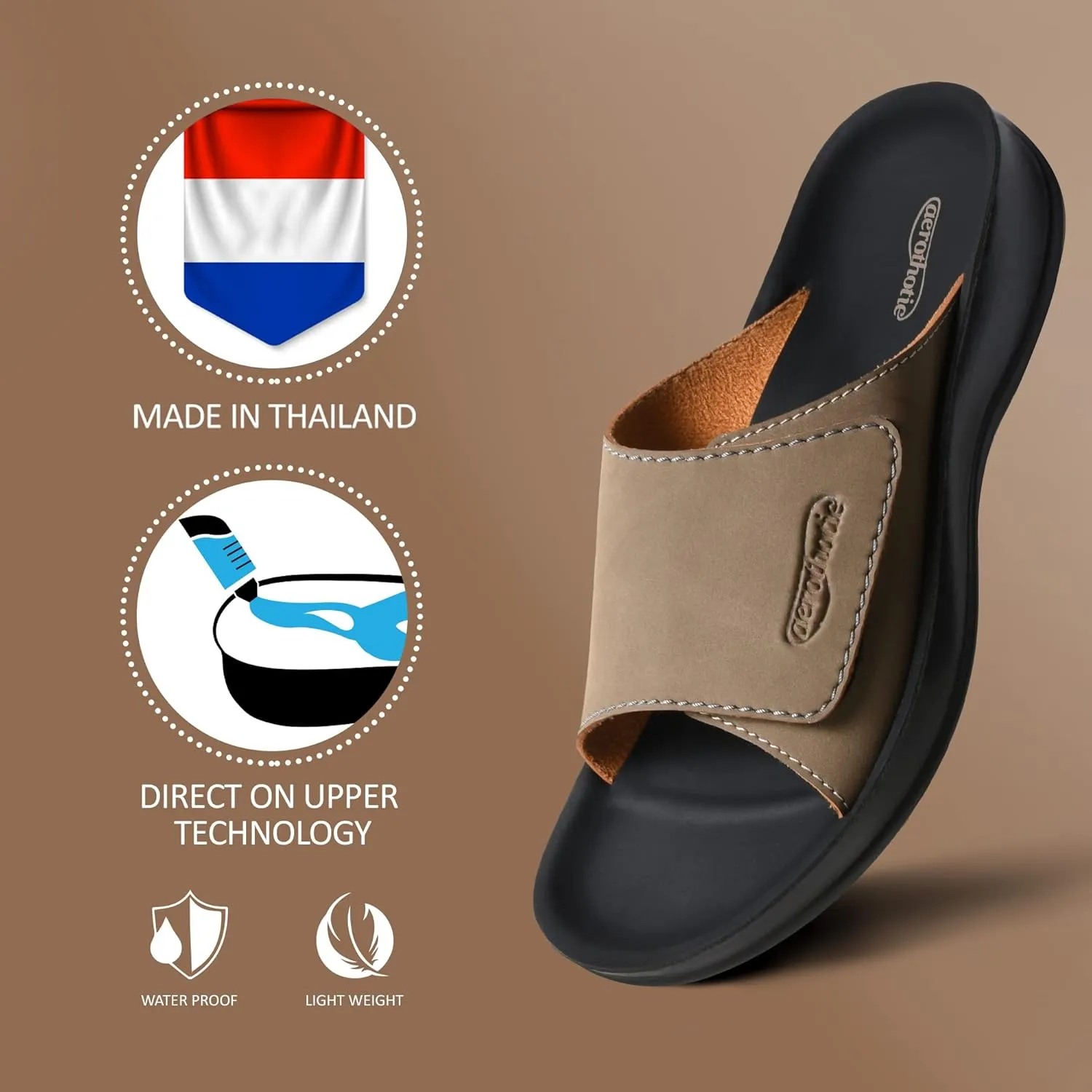 AEROTHOTIC Stylish Adjustable Strap with Hook and Loop Open Toe Comfort Slides for Women