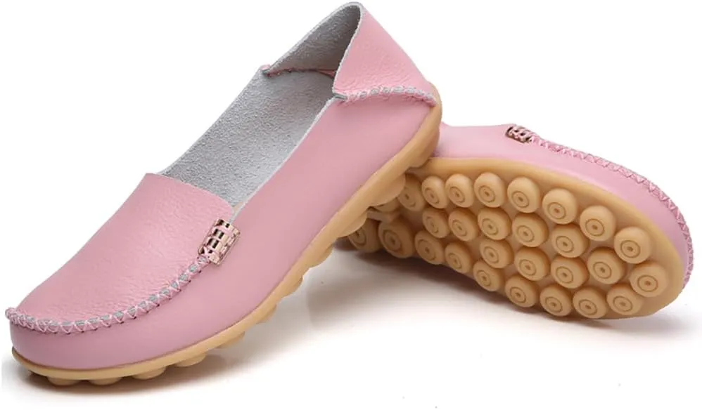AIFLM Women's Moccasin Casual Mom's Shoes Women's Two Layer Cowhide Nurse Shoes Comfortable Loafer Walking and Driving Work Shoes Flat Bottom Gift for Women