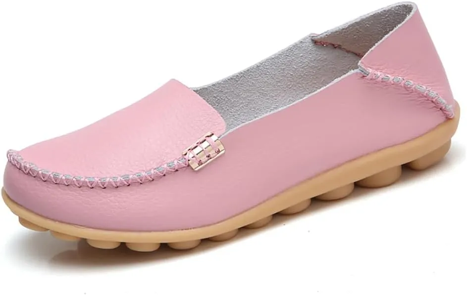 AIFLM Women's Moccasin Casual Mom's Shoes Women's Two Layer Cowhide Nurse Shoes Comfortable Loafer Walking and Driving Work Shoes Flat Bottom Gift for Women