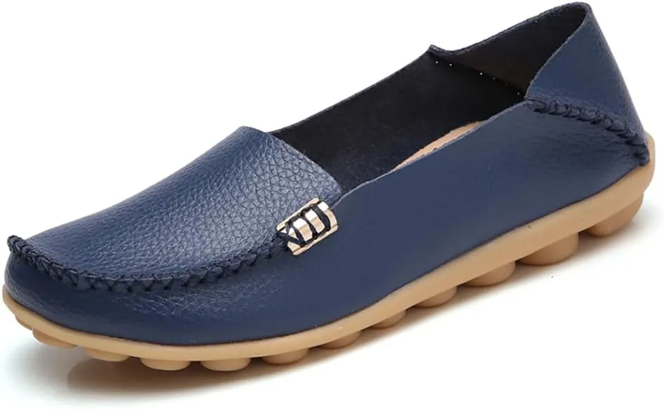 AIFLM Women's Moccasin Casual Mom's Shoes Women's Two Layer Cowhide Nurse Shoes Comfortable Loafer Walking and Driving Work Shoes Flat Bottom Gift for Women