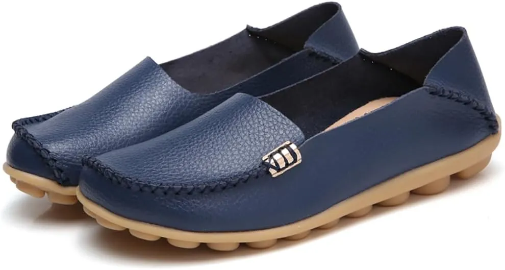 AIFLM Women's Moccasin Casual Mom's Shoes Women's Two Layer Cowhide Nurse Shoes Comfortable Loafer Walking and Driving Work Shoes Flat Bottom Gift for Women