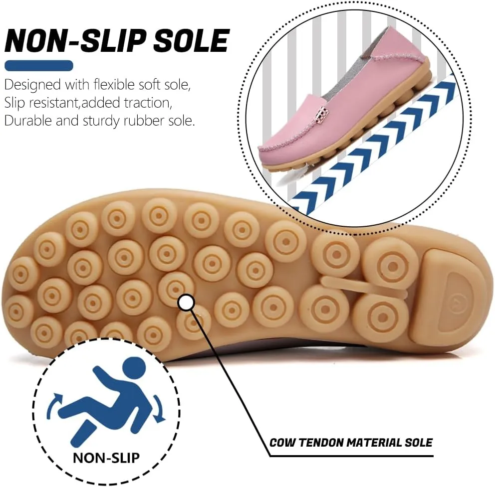 AIFLM Women's Moccasin Casual Mom's Shoes Women's Two Layer Cowhide Nurse Shoes Comfortable Loafer Walking and Driving Work Shoes Flat Bottom Gift for Women