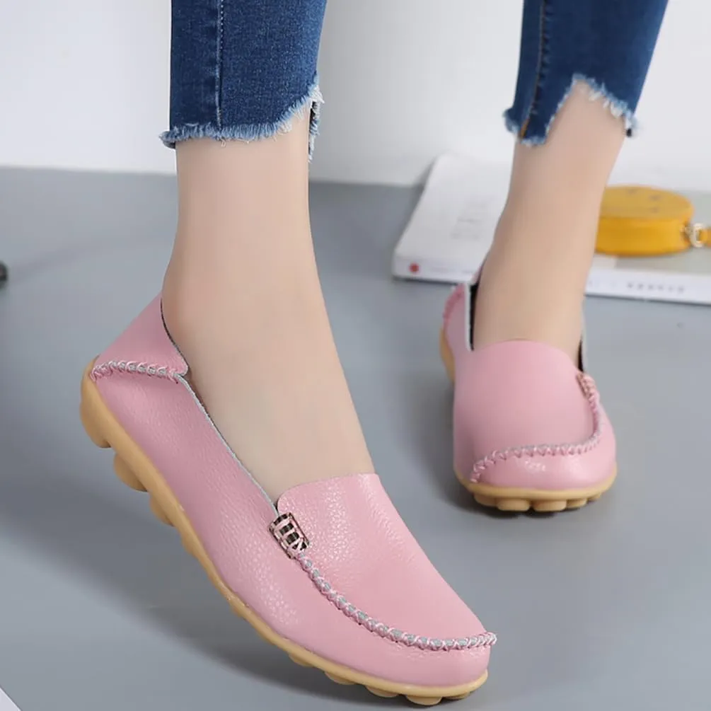 AIFLM Women's Moccasin Casual Mom's Shoes Women's Two Layer Cowhide Nurse Shoes Comfortable Loafer Walking and Driving Work Shoes Flat Bottom Gift for Women
