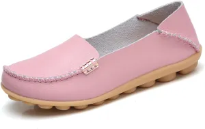 AIFLM Women's Moccasin Casual Mom's Shoes Women's Two Layer Cowhide Nurse Shoes Comfortable Loafer Walking and Driving Work Shoes Flat Bottom Gift for Women