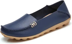 AIFLM Women's Moccasin Casual Mom's Shoes Women's Two Layer Cowhide Nurse Shoes Comfortable Loafer Walking and Driving Work Shoes Flat Bottom Gift for Women