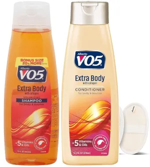 Alberto VO5 Extra Body Volumizing Shampoo & Conditioner Set - 15 oz Shampoo   12.5 oz Conditioner - Add Volume to Hair. Bonus Loofah Sponge Included!