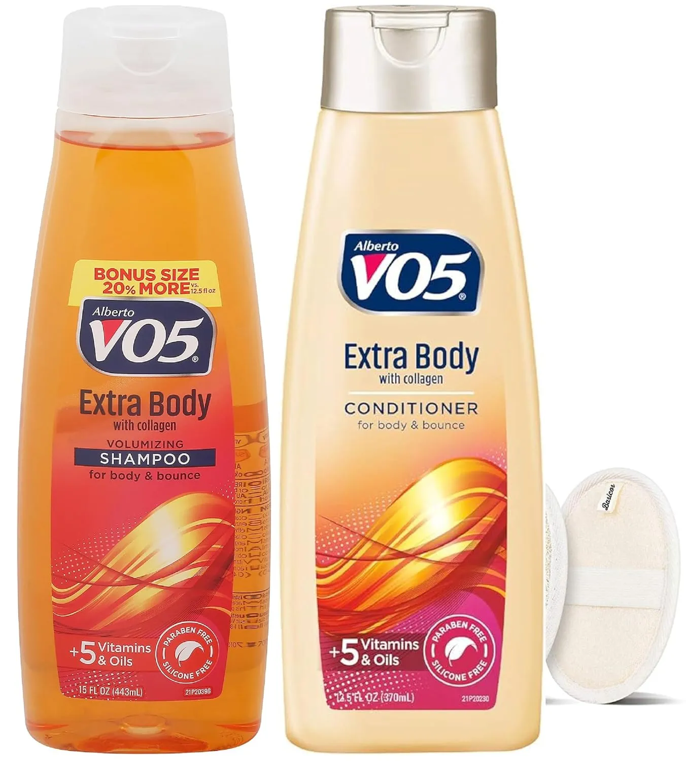 Alberto VO5 Extra Body Volumizing Shampoo & Conditioner Set - 15 oz Shampoo   12.5 oz Conditioner - Add Volume to Hair. Bonus Loofah Sponge Included!