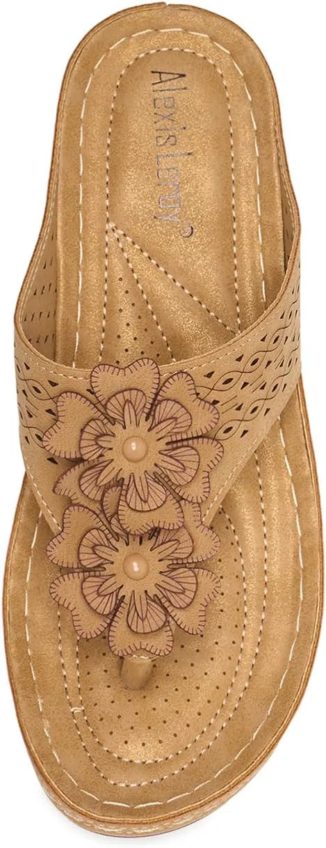 Alexis Leroy Women's Comfort Cut-Out Vamp Open Toe Wedge Slide Sandals