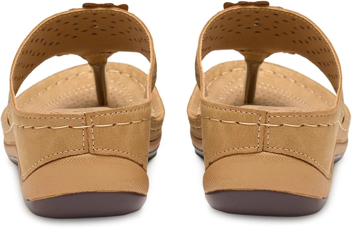Alexis Leroy Women's Comfort Cut-Out Vamp Open Toe Wedge Slide Sandals